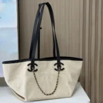 Chanel Women Small Tote Canvas Calfskin & Gold-Tone Metal-Ecru & Black - Image 2