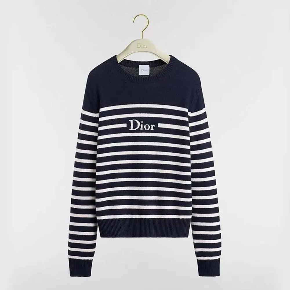 Dior Men Marinière Sweater Navy Blue and White D-Stripes Cashmere Knit (1) Dior Men Marinière Sweater Navy Blue and White D-Stripes Cashmere Knit - Image 1