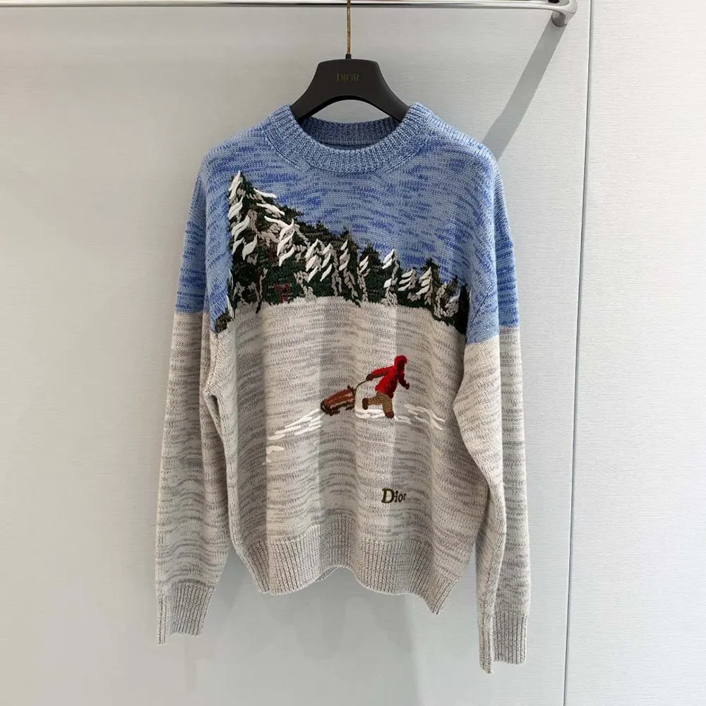 Dior Women DiorAlps Oversized Embroidered Sweater Multicolor Dior d'Hiver Virgin Wool Intarsia