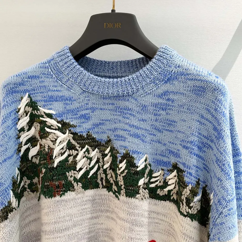 Dior Women DiorAlps Oversized Embroidered Sweater Multicolor Dior d'Hiver Virgin Wool Intarsia