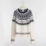 Dior Women DiorAlps Sweater Ecru Wool and Cashmere Knit with Navy Blue Fair Isle Motif