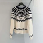 Dior Women DiorAlps Sweater Ecru Wool and Cashmere Knit with Navy Blue Fair Isle Motif