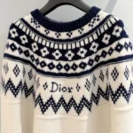 Dior Women DiorAlps Sweater Ecru Wool and Cashmere Knit with Navy Blue Fair Isle Motif