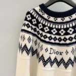 Dior Women DiorAlps Sweater Ecru Wool and Cashmere Knit with Navy Blue Fair Isle Motif