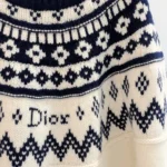 Dior Women DiorAlps Sweater Ecru Wool and Cashmere Knit with Navy Blue Fair Isle Motif