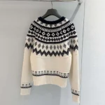 Dior Women DiorAlps Sweater Ecru Wool and Cashmere Knit with Navy Blue Fair Isle Motif