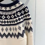 Dior Women DiorAlps Sweater Ecru Wool and Cashmere Knit with Navy Blue Fair Isle Motif
