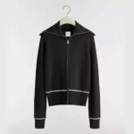 Dior Women DiorAlps Zipped Cardigan Black Virgin Wool and Cashmere Knit with Gray Dior Snowflake Motif