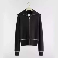 Dior Women DiorAlps Zipped Cardigan Black Virgin Wool and Cashmere Knit with Gray Dior Snowflake Motif