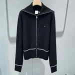 Dior Women DiorAlps Zipped Cardigan Black Virgin Wool and Cashmere Knit with Gray Dior Snowflake Motif