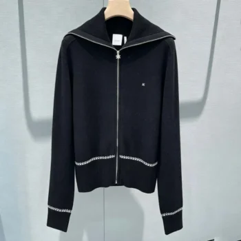 Dior Women DiorAlps Zipped Cardigan Black Virgin Wool and Cashmere Knit with Gray Dior Snowflake Motif