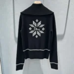 Dior Women DiorAlps Zipped Cardigan Black Virgin Wool and Cashmere Knit with Gray Dior Snowflake Motif