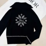 Dior Women DiorAlps Zipped Cardigan Black Virgin Wool and Cashmere Knit with Gray Dior Snowflake Motif