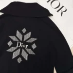 Dior Women DiorAlps Zipped Cardigan Black Virgin Wool and Cashmere Knit with Gray Dior Snowflake Motif