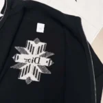 Dior Women DiorAlps Zipped Cardigan Black Virgin Wool and Cashmere Knit with Gray Dior Snowflake Motif