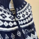 Dior Women DiorAlps Zipped Cardigan Navy Blue Virgin Wool-Cashmere-Blend Jacquard