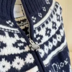 Dior Women DiorAlps Zipped Cardigan Navy Blue Virgin Wool-Cashmere-Blend Jacquard