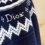 Dior Women DiorAlps Zipped Cardigan Navy Blue Virgin Wool-Cashmere-Blend Jacquard