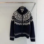 Dior Women DiorAlps Zipped Cardigan Navy Blue Virgin Wool-Cashmere-Blend Jacquard
