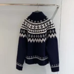 Dior Women DiorAlps Zipped Cardigan Navy Blue Virgin Wool-Cashmere-Blend Jacquard