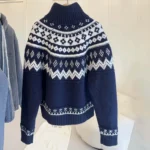 Dior Women DiorAlps Zipped Cardigan Navy Blue Virgin Wool-Cashmere-Blend Jacquard