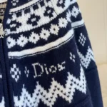 Dior Women DiorAlps Zipped Cardigan Navy Blue Virgin Wool-Cashmere-Blend Jacquard