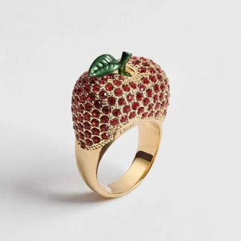 Dior Women Dioriviera Dior Sparkling Fruit Ring Gold-Finish Metal Red Crystals and Green Lacquer