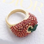 Dior Women Dioriviera Dior Sparkling Fruit Ring Gold-Finish Metal Red Crystals and Green Lacquer