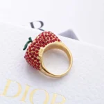 Dior Women Dioriviera Dior Sparkling Fruit Ring Gold-Finish Metal Red Crystals and Green Lacquer