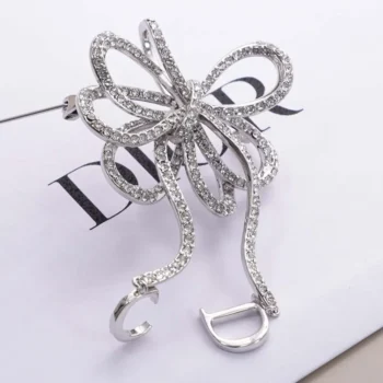 Dior Women Infinity Bow Brooch Silver-Finish Metal and Crystals
