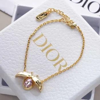 Dior Women Lady Spark Bracelet Gold-Finish Metal Crystals and Pink Crystal