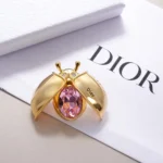 Dior Women Lady Spark Brooch Gold-Finish Metal Crystals and Pink Crystal
