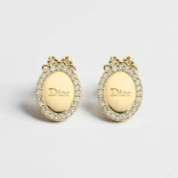 Dior Women Médaillon Earrings Gold-Finish Metal and Crystals