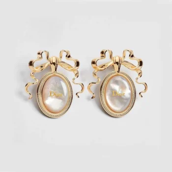 Dior Women Médaillon Earrings Gold-Finish Metal and White Mother-of-Pearl