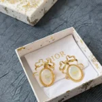 Dior Women Médaillon Earrings Gold-Finish Metal and White Mother-of-Pearl