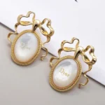 Dior Women Médaillon Earrings Gold-Finish Metal and White Mother-of-Pearl
