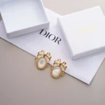 Dior Women Médaillon Earrings Gold-Finish Metal and White Mother-of-Pearl