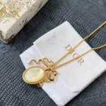 Dior Women Médaillon Necklace Gold-Finish Metal and White Mother-of-Pearl