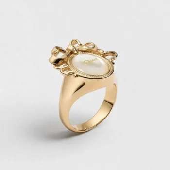 Dior Women Médaillon Ring Gold-Finish Metal and White Mother-of-Pearl