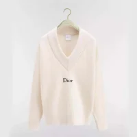 Dior Women Oversized Sweater White Wool and Cashmere Ribbed Knit