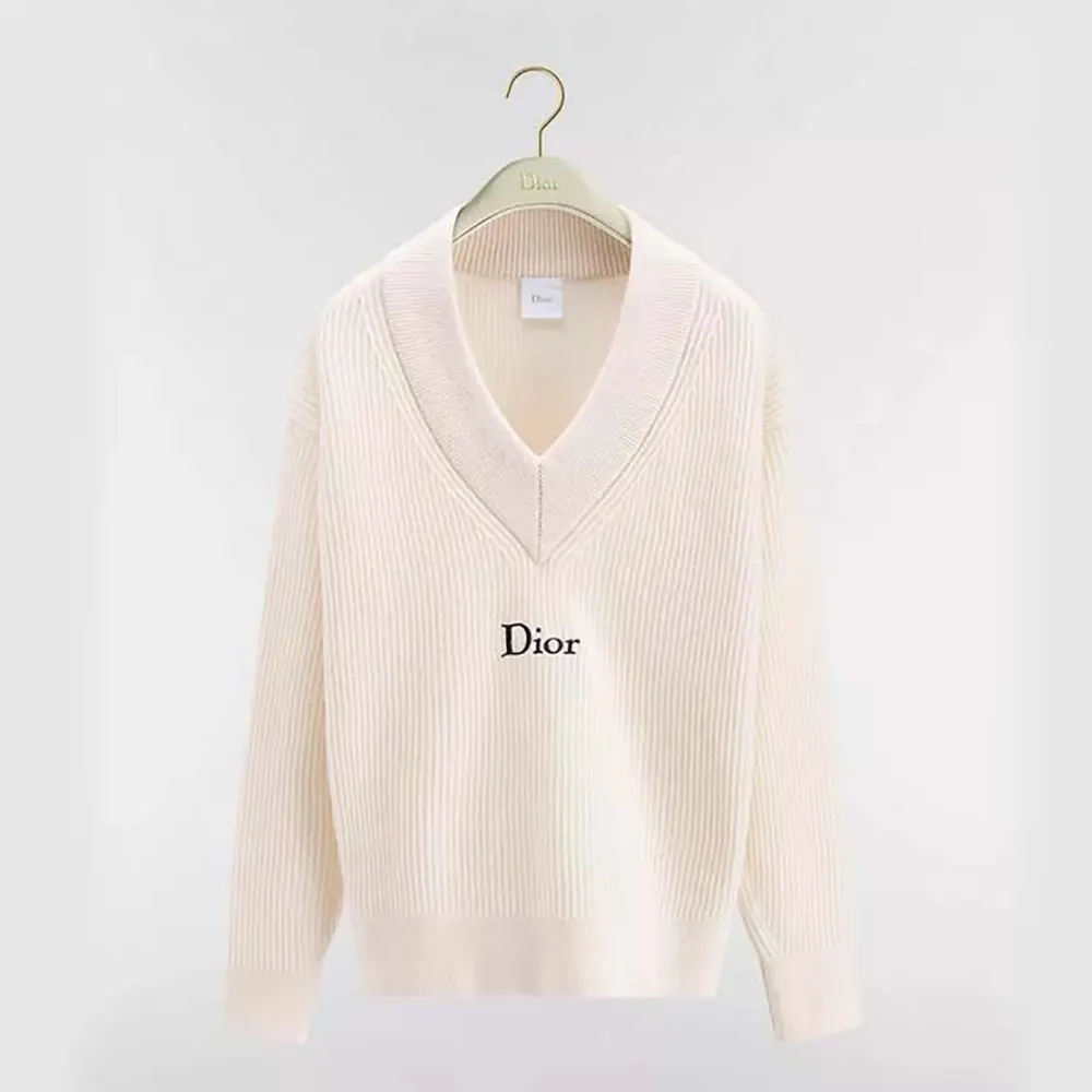 Dior Women Oversized Sweater White Wool and Cashmere Ribbed Knit (1) Dior Women Oversized Sweater White Wool and Cashmere Ribbed Knit