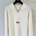 Dior Women Oversized Sweater White Wool and Cashmere Ribbed Knit