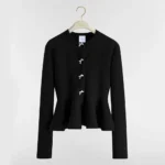 Dior Women Peplum Jacket Black Virgin Wool-Blend Knit