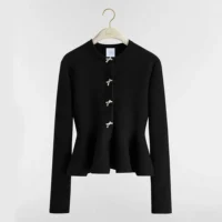 Dior Women Peplum Jacket Black Virgin Wool-Blend Knit