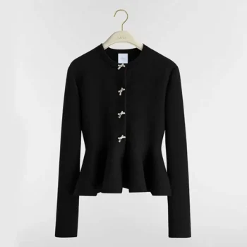 Dior Women Peplum Jacket Black Virgin Wool-Blend Knit