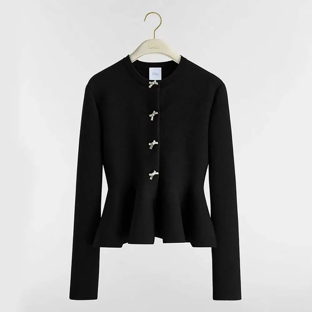 Dior Women Peplum Jacket Black Virgin Wool-Blend Knit (1) Dior Women Peplum Jacket Black Virgin Wool-Blend Knit