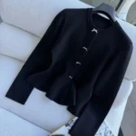 Dior Women Peplum Jacket Black Virgin Wool-Blend Knit