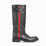 Gucci Women Biker Boot With Web-Black A00344AAGSL