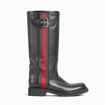 Gucci Women Biker Boot With Web-Black A00344AAGSL