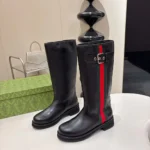 Gucci Women Biker Boot With Web-Black A00344AAGSL